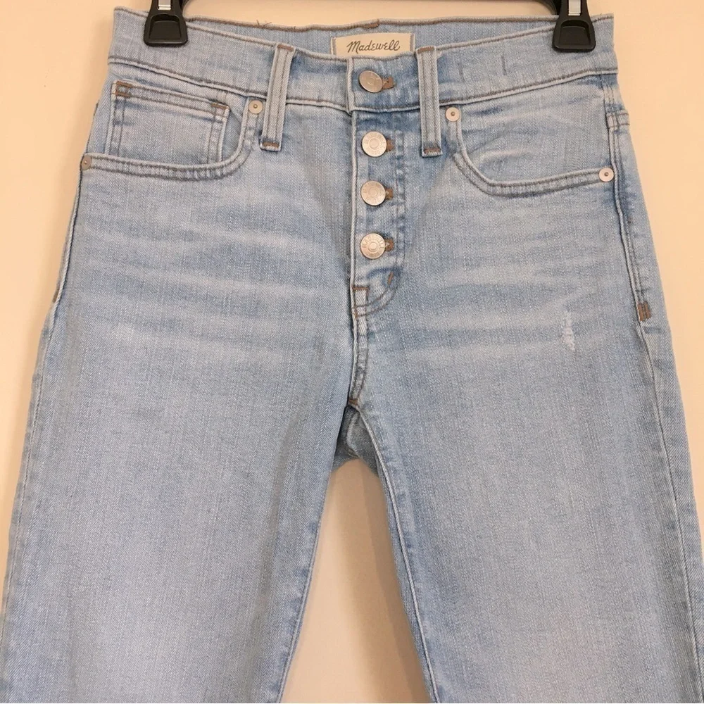 Madewell 9” High Rise Button Fly Light Blue Denim Raw Hem Cropped Skinny Jeans